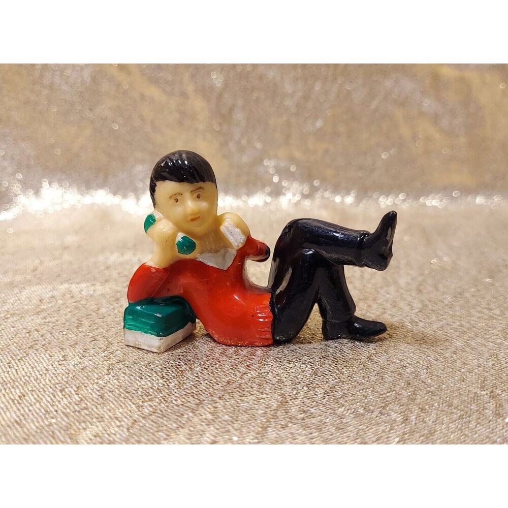 Vintage Boy Talking Green Telephone Plastic Figure Cake Topper Wilton 50s